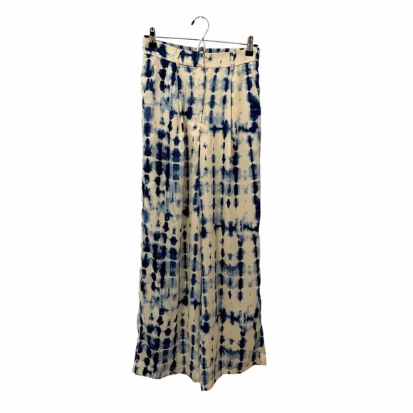 House of Harlow 1960 Tie Dye Wide Leg Satin Flowy Pants Trousers Blue and White - Picture 4 of 11